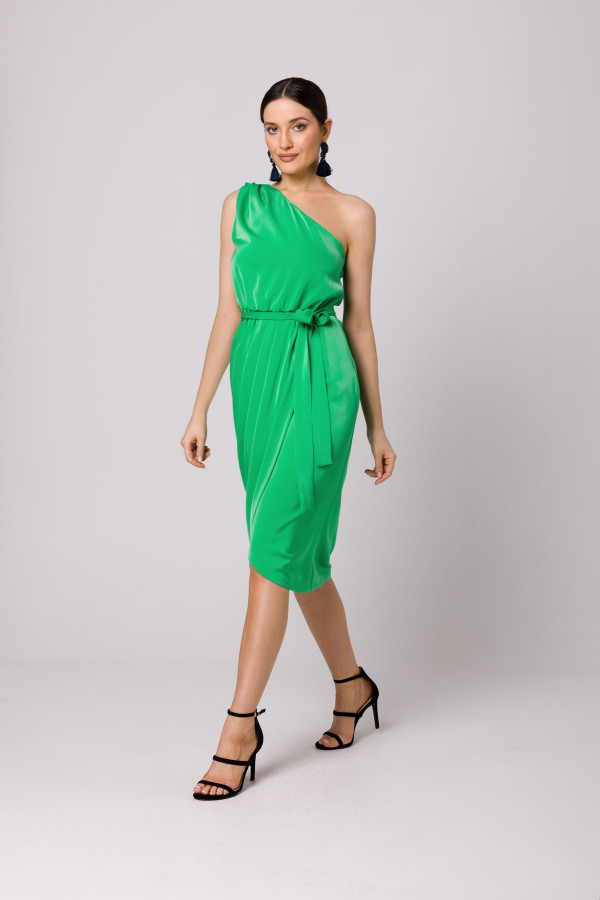Elegancka sukienka na jedno ramię - soczysto-zielona - Sukienki - Sprawdź  teraz! - JOYFUL
